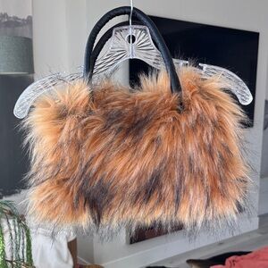 Source Unknown Plush Faux Fur Shoulder Bag in Brown and Black